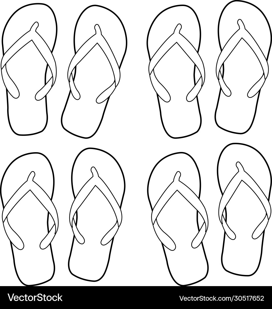 Summer Flip Flops Coloring Page Royalty Free Vector VectorStock Summer Flip Flops Coloring Page Royalty Free Vector VectorStock