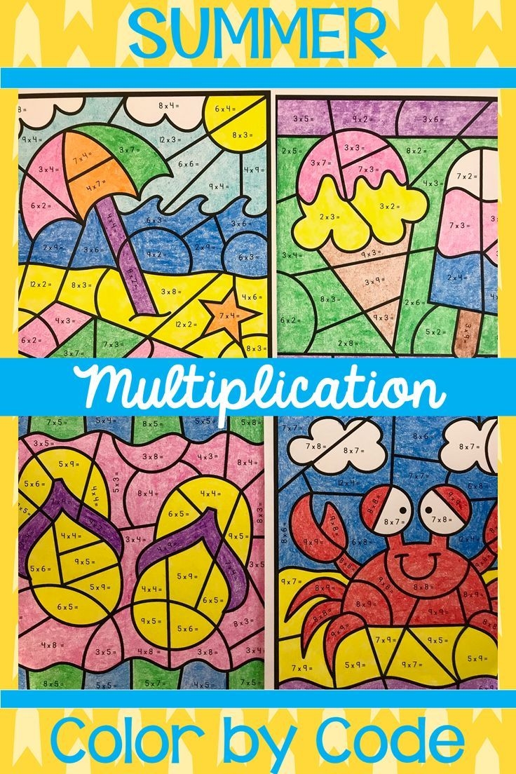 Summer Math Multiplication Coloring Sheets Color By Number Coloring Pages