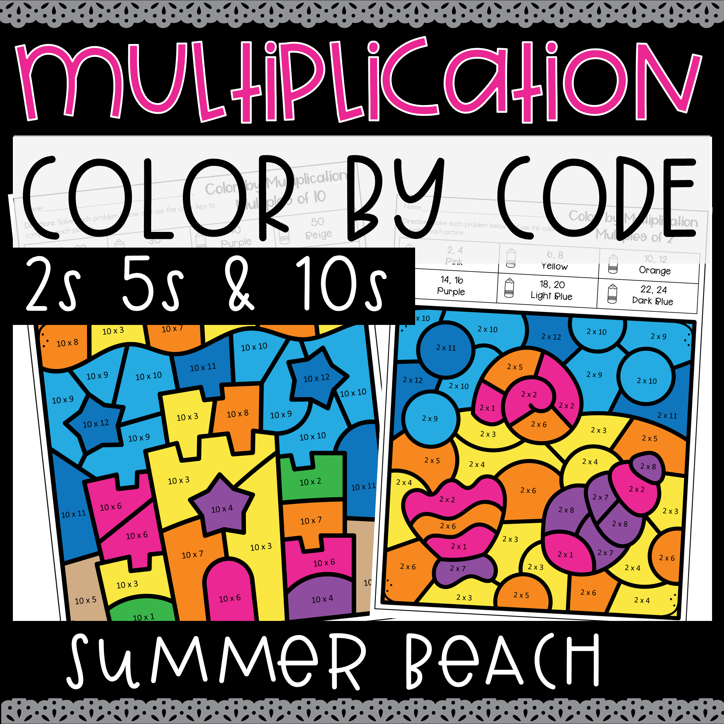 summer multiplication color by number
