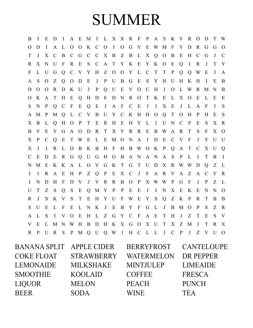 summer word search printable