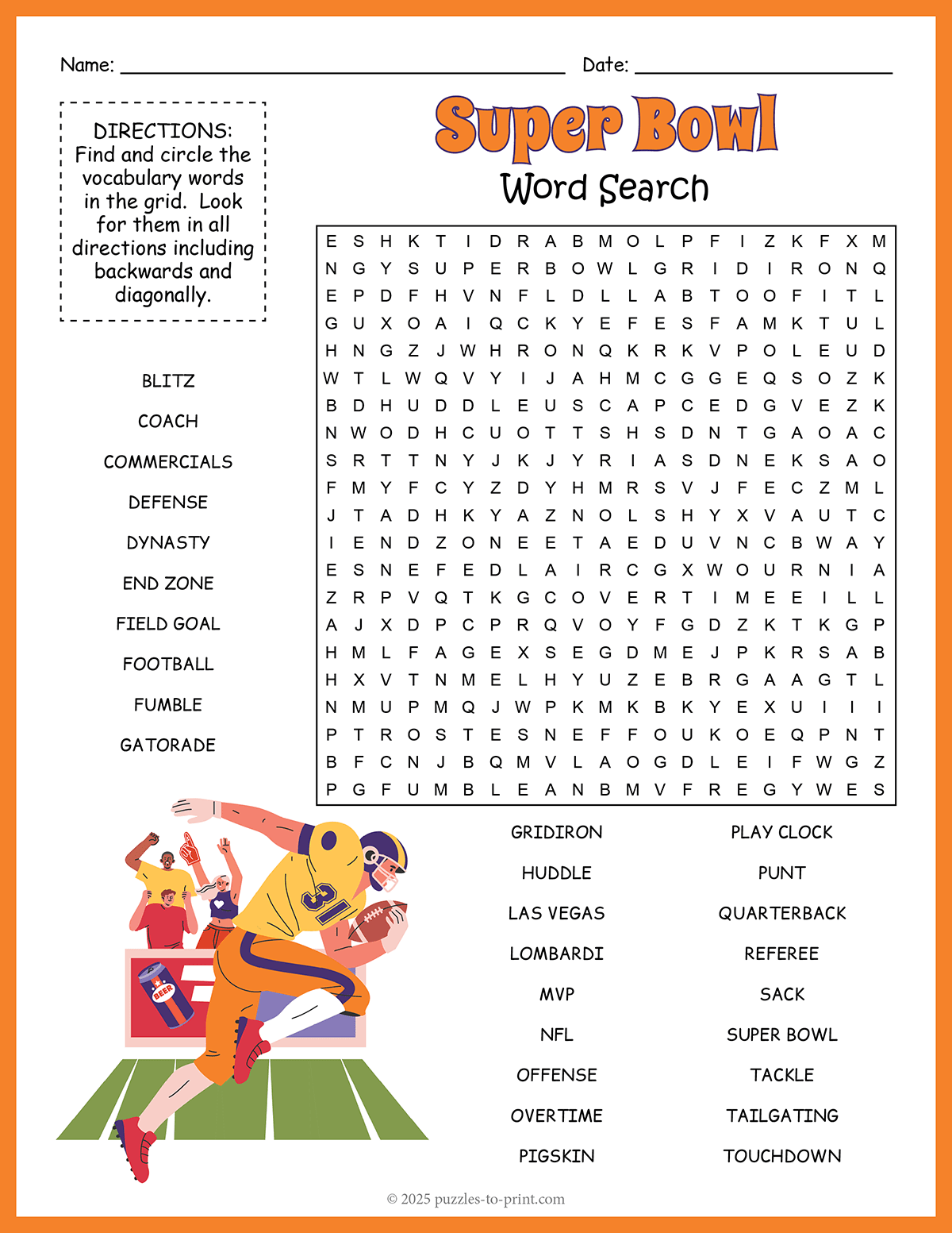 Super Bowl Word Search