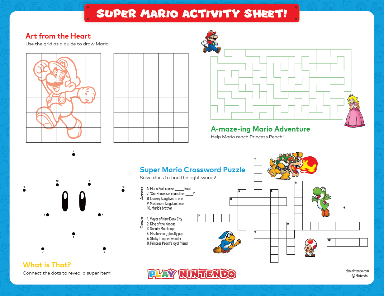 Super Mario Printable Activity Sheet For Kids Play Nintendo Super Mario Printable Activity Sheet For Kids Play Nintendo