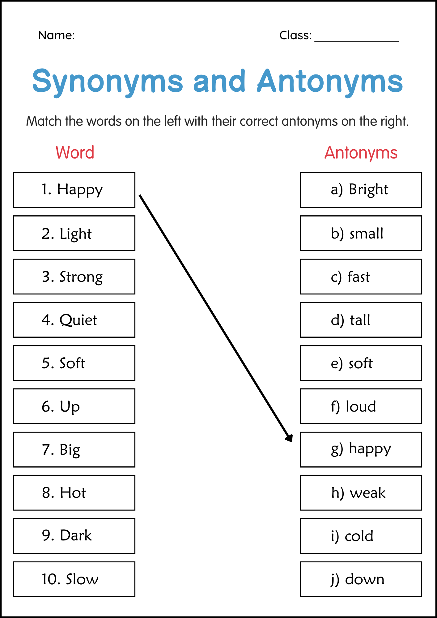 antonyms for second graders