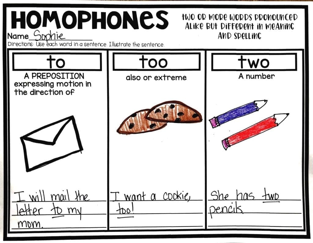 homophones for second graders homophones for second graders