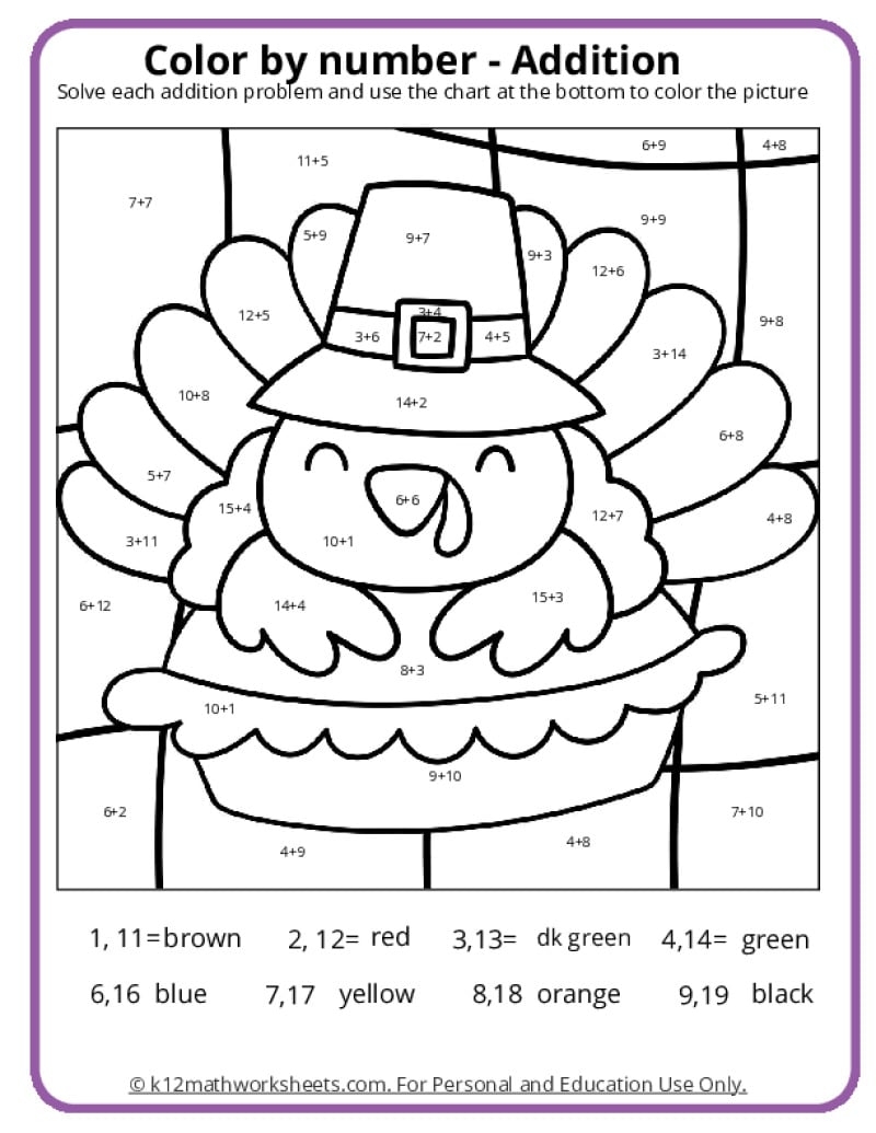 thanksgiving multiplication color by number thanksgiving multiplication color by number