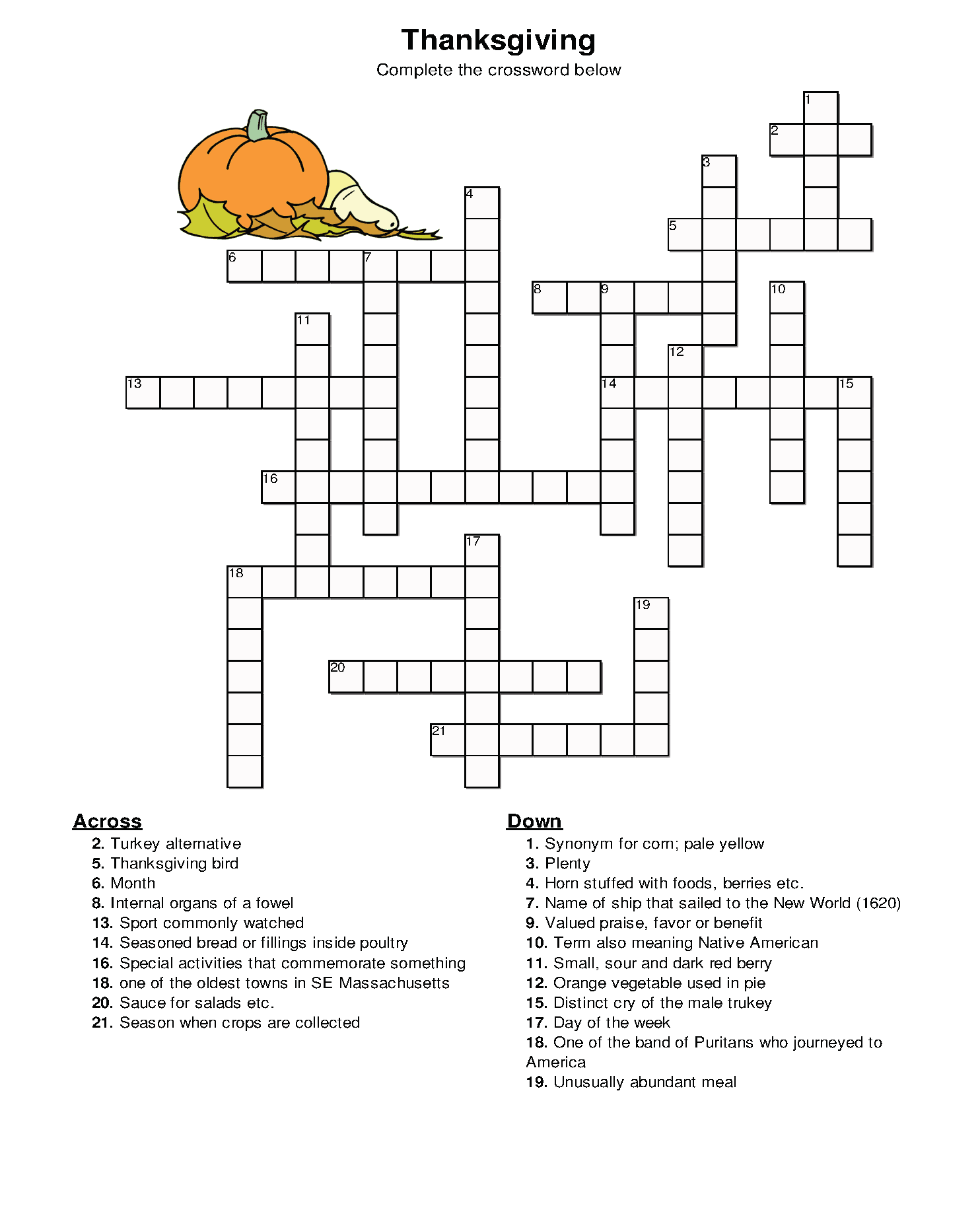 thanksgiving crossword free printable thanksgiving crossword free printable