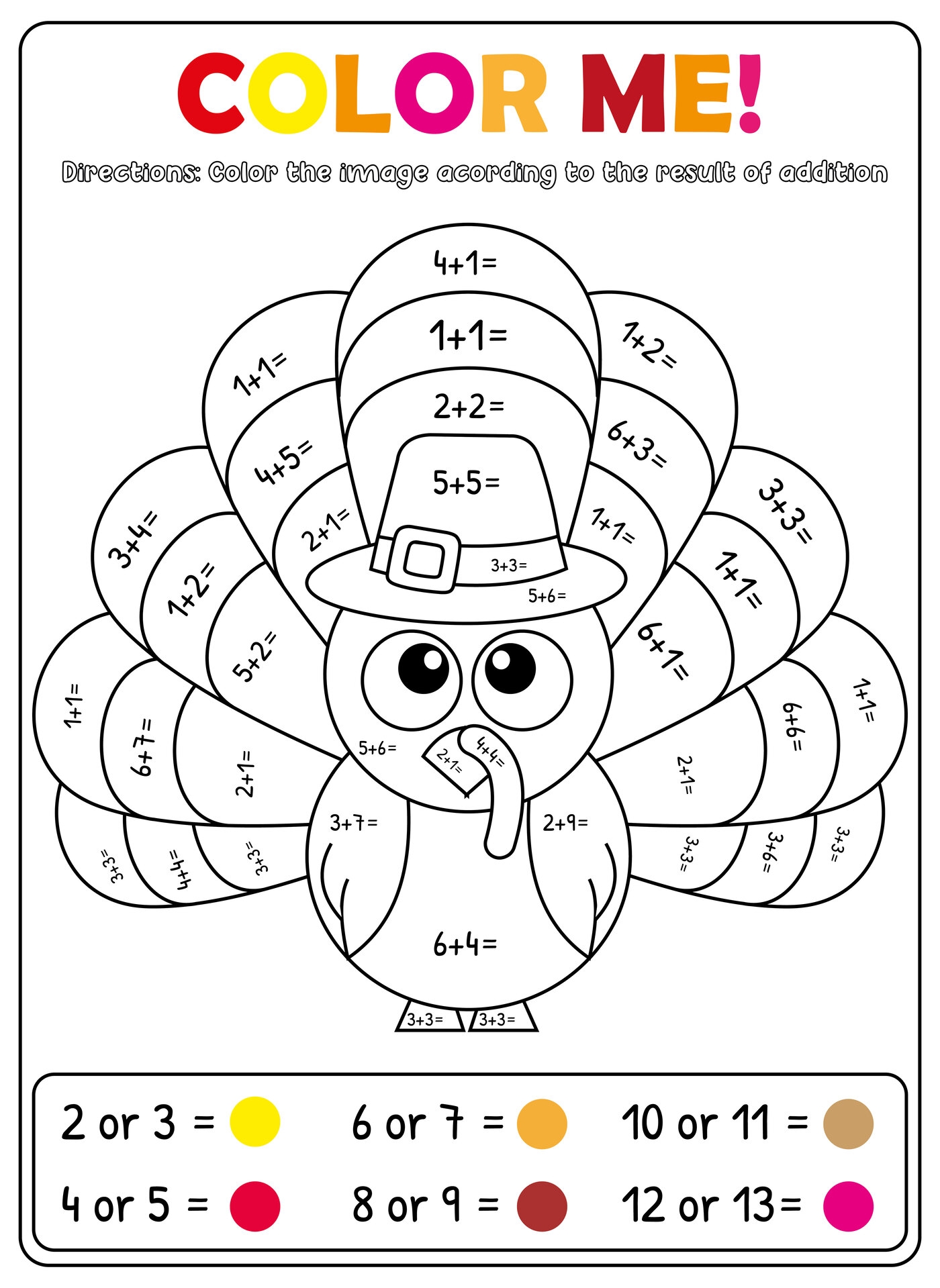 Thanksgiving Multiplication Color By Number Code