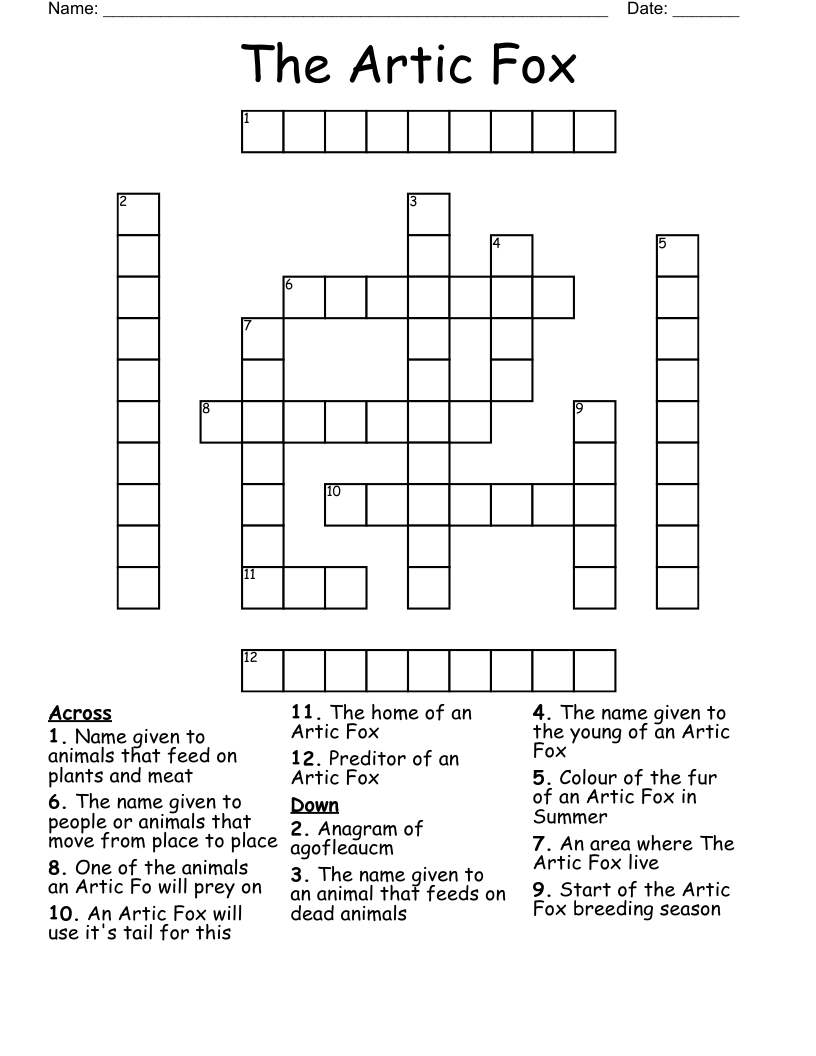 The Artic Fox Crossword WordMint