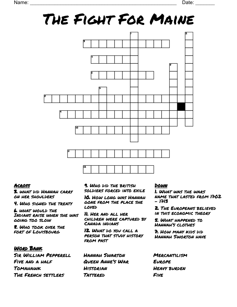 The Fight For Maine Crossword WordMint The Fight For Maine Crossword WordMint