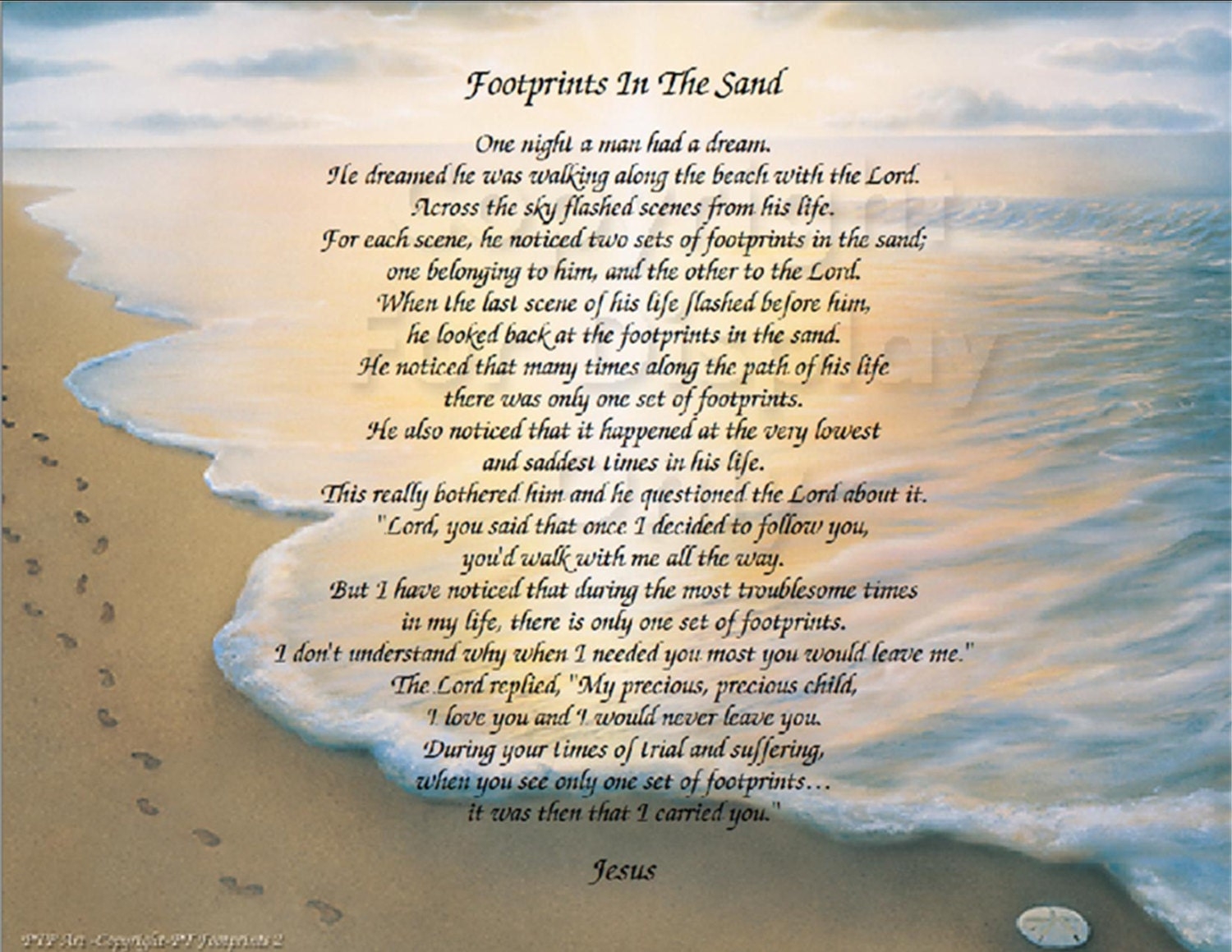 The Footprints In The Sand Poem Christian Poem Inspirational Print Ready To Frame Wall Plaque Gift Idea Ocean Beach Scene Etsy