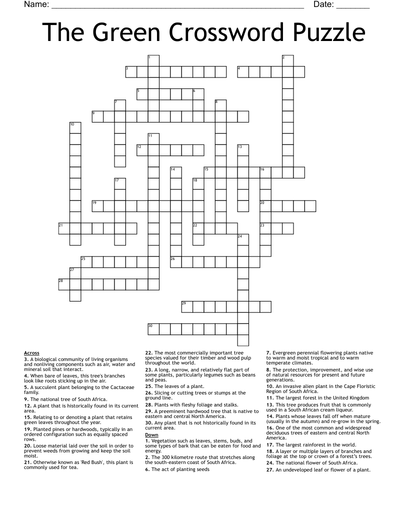 The Green Crossword Puzzle WordMint