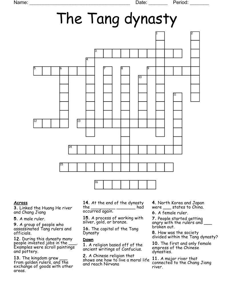 The Tang Dynasty Crossword WordMint The Tang Dynasty Crossword WordMint