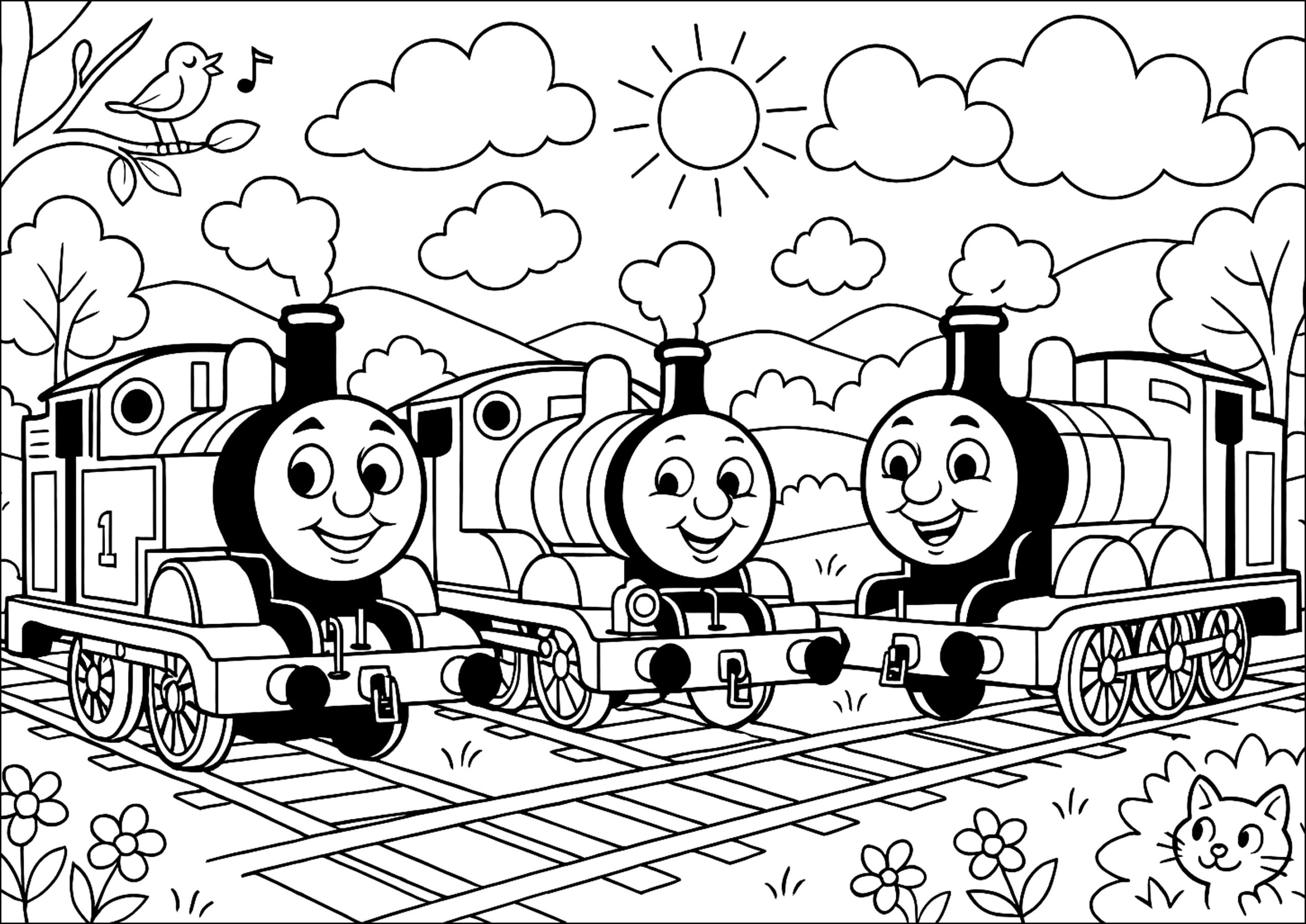 Three Friendly Locomotives Thomas And Friends Coloring Pages