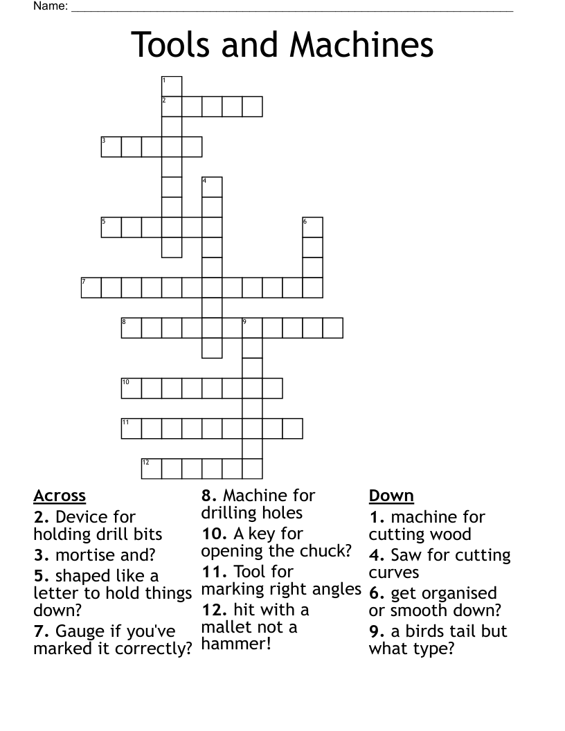 Tools And Machines Crossword WordMint