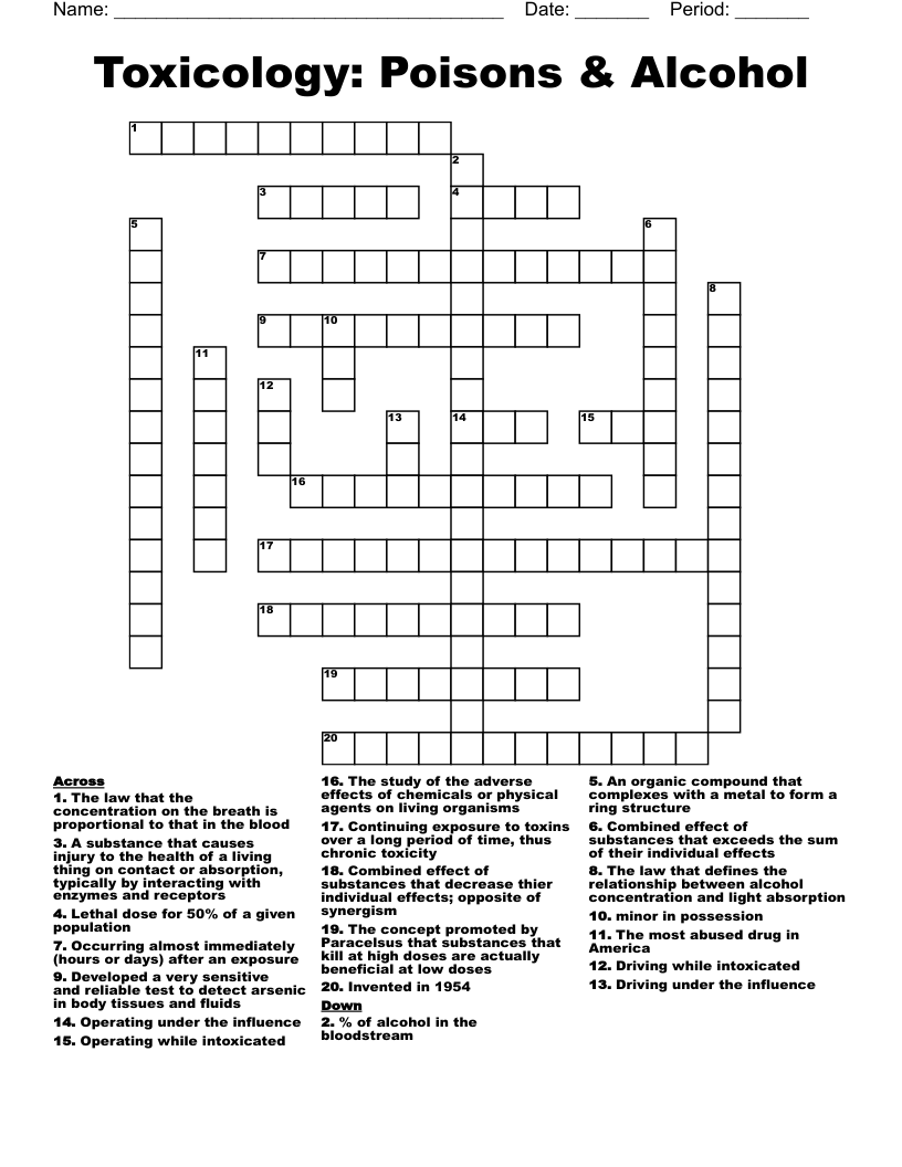 Toxicology Poisons Alcohol Crossword WordMint Toxicology Poisons Alcohol Crossword WordMint