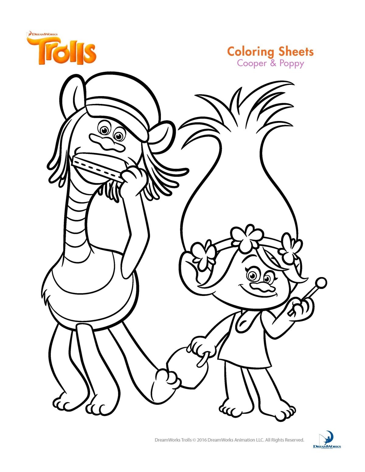 trolls colouring in pages