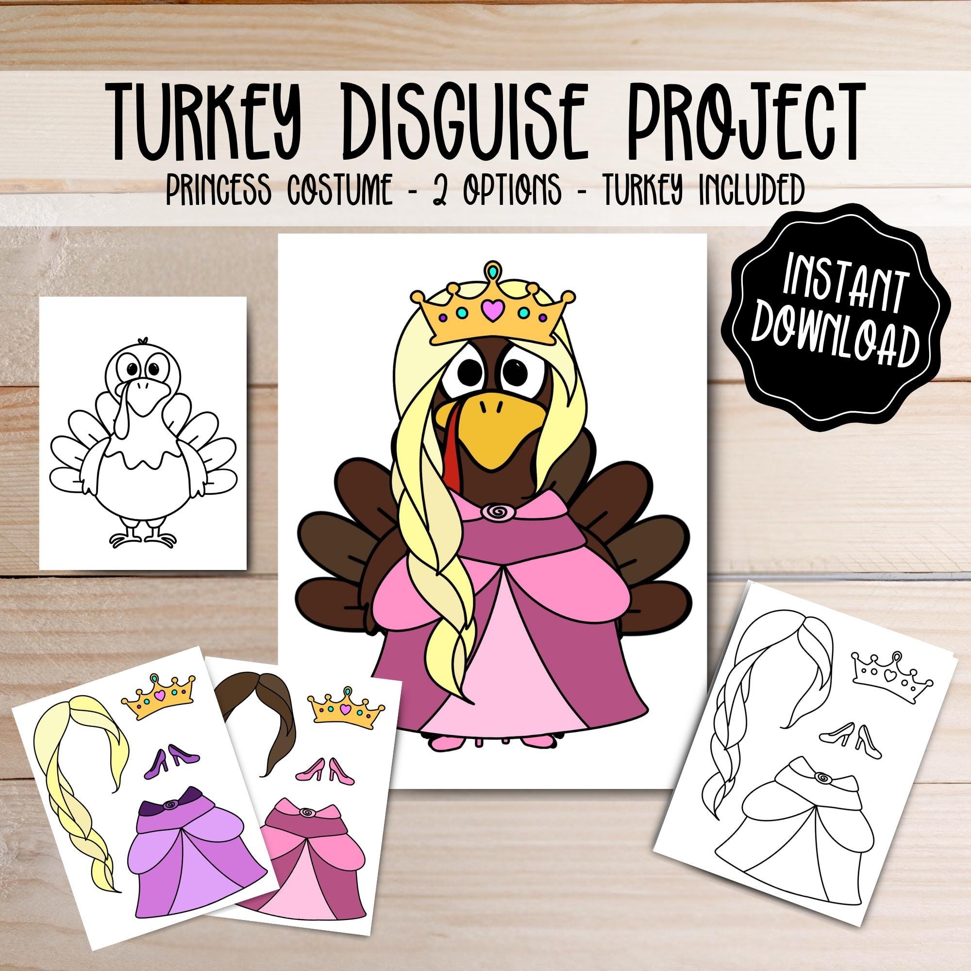 Turkey Disguise Printable Princess Costume Craft digital Download Etsy Turkey Disguise Printable Princess Costume Craft digital Download Etsy