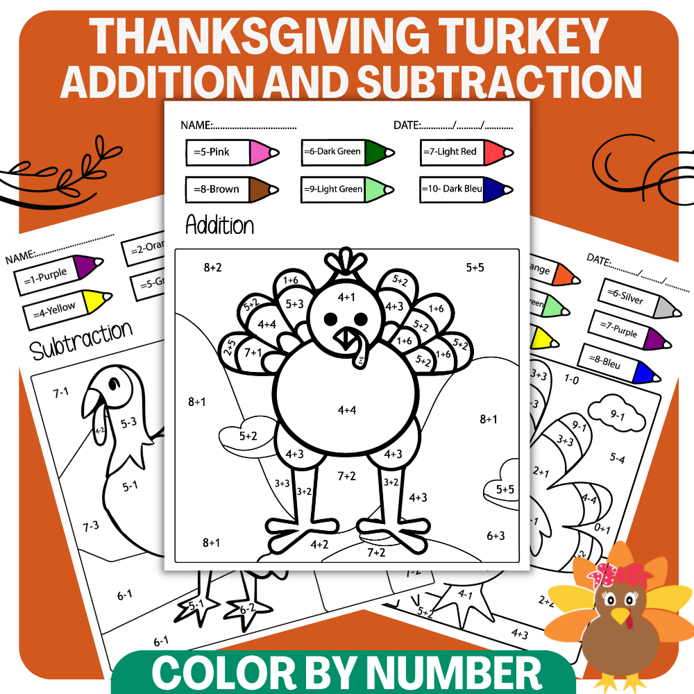 Turkey Math Thanksgiving Color By Number Thanksgiving Math Addition Made By Teachers