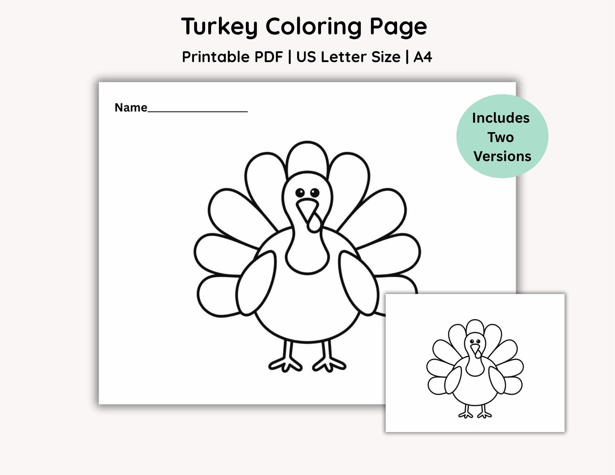 Turkey Outline Activity Page Printable Turkey Template PDF US Letter Etsy