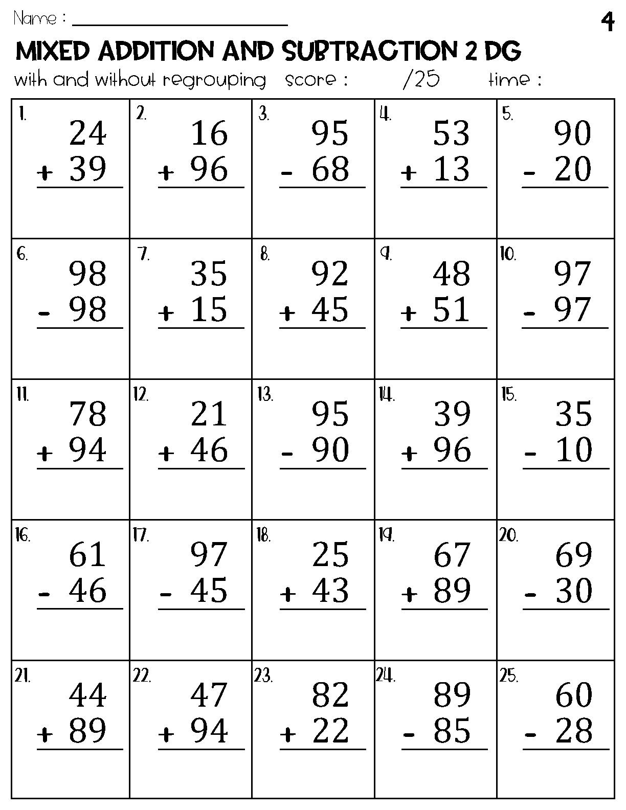 Two Digit Mixed Addition And Subtraction With And Without Regrouping Worksheets Etsy Israel Two Digit Mixed Addition And Subtraction With And Without Regrouping Worksheets Etsy Israel