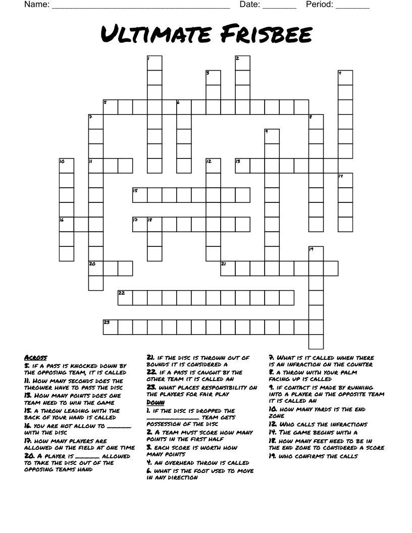 Ultimate Frisbee Crossword WordMint Ultimate Frisbee Crossword WordMint