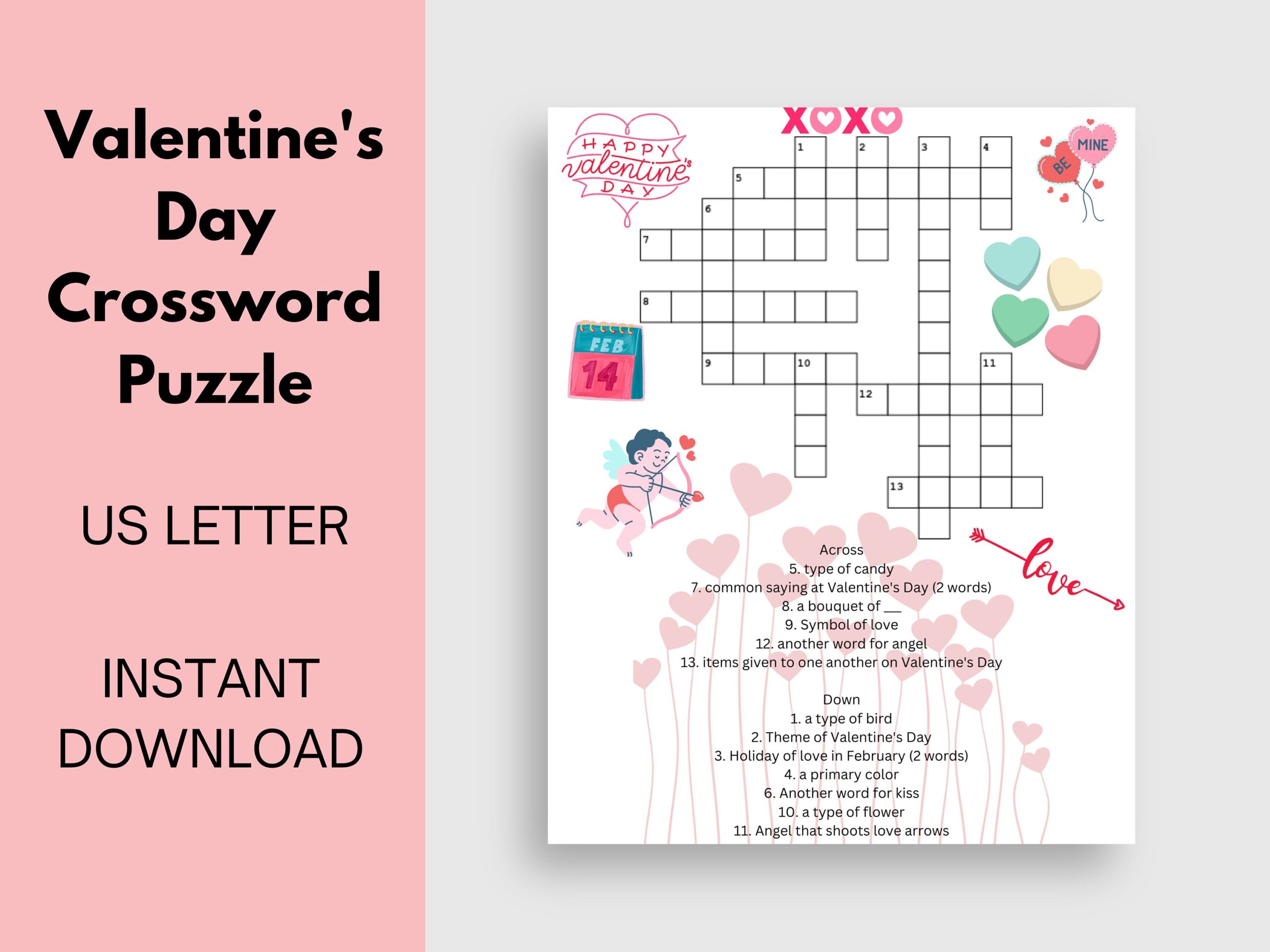 Valentine s Day Crossword Puzzle Etsy