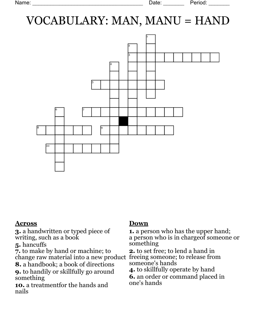 VOCABULARY MAN MANU HAND Crossword WordMint