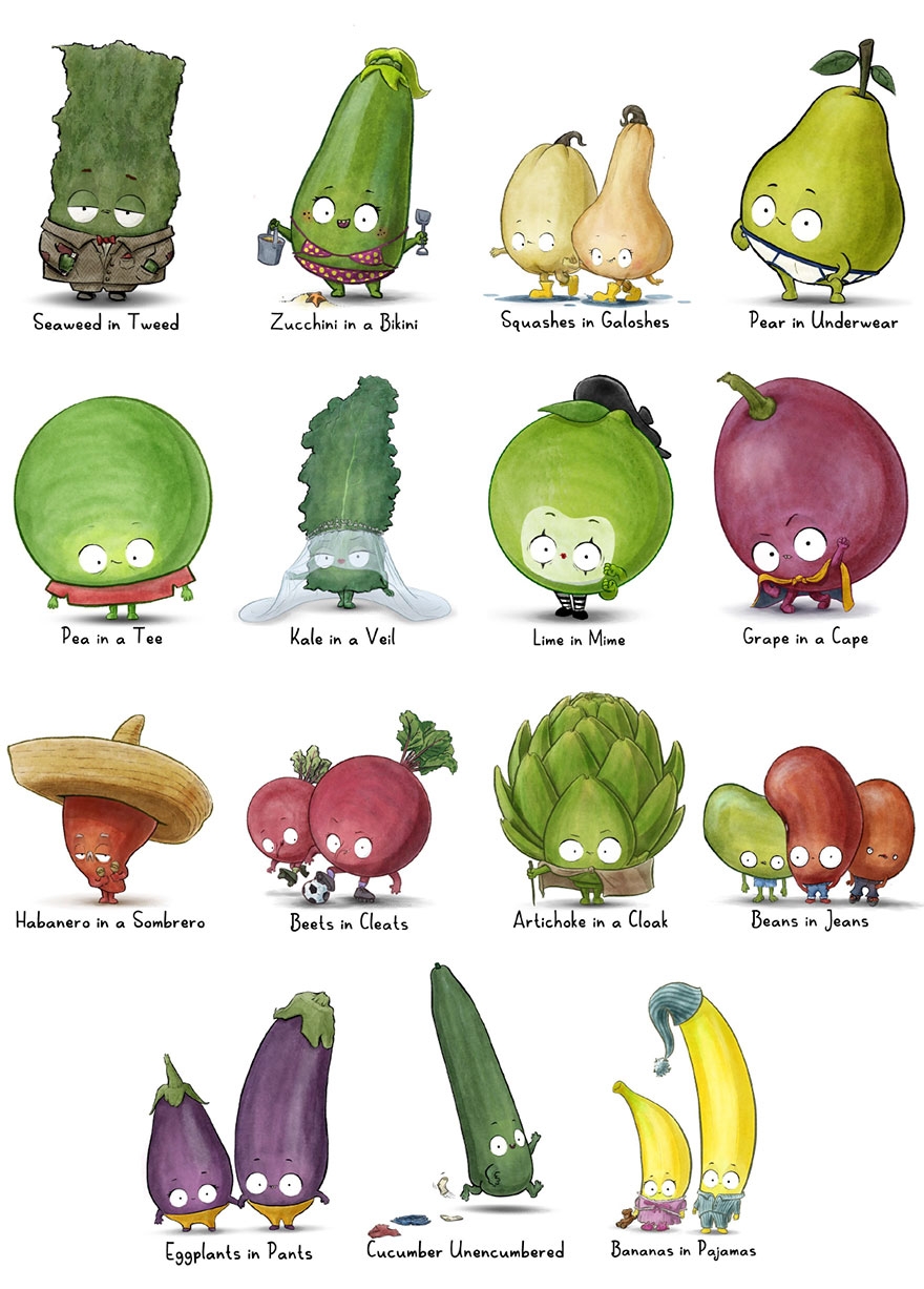 We Illustrated 15 Fruits And Veggies In Clothing That Rhyme Can You Guess Them Bored Panda