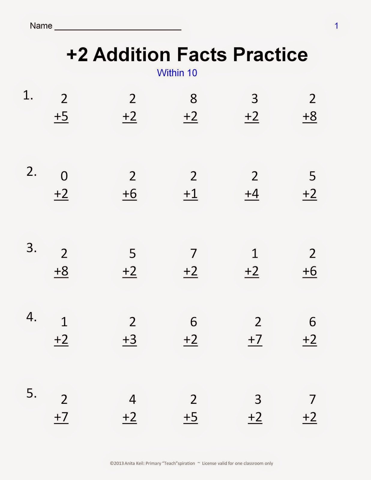 addition math facts practice