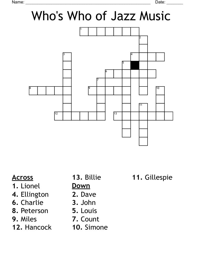 Who s Who Of Jazz Music Crossword WordMint Who s Who Of Jazz Music Crossword WordMint