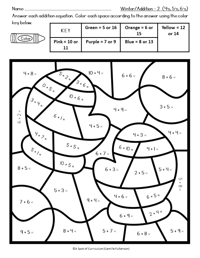 Winter Coloring Sheets Addition Color By Number Classful