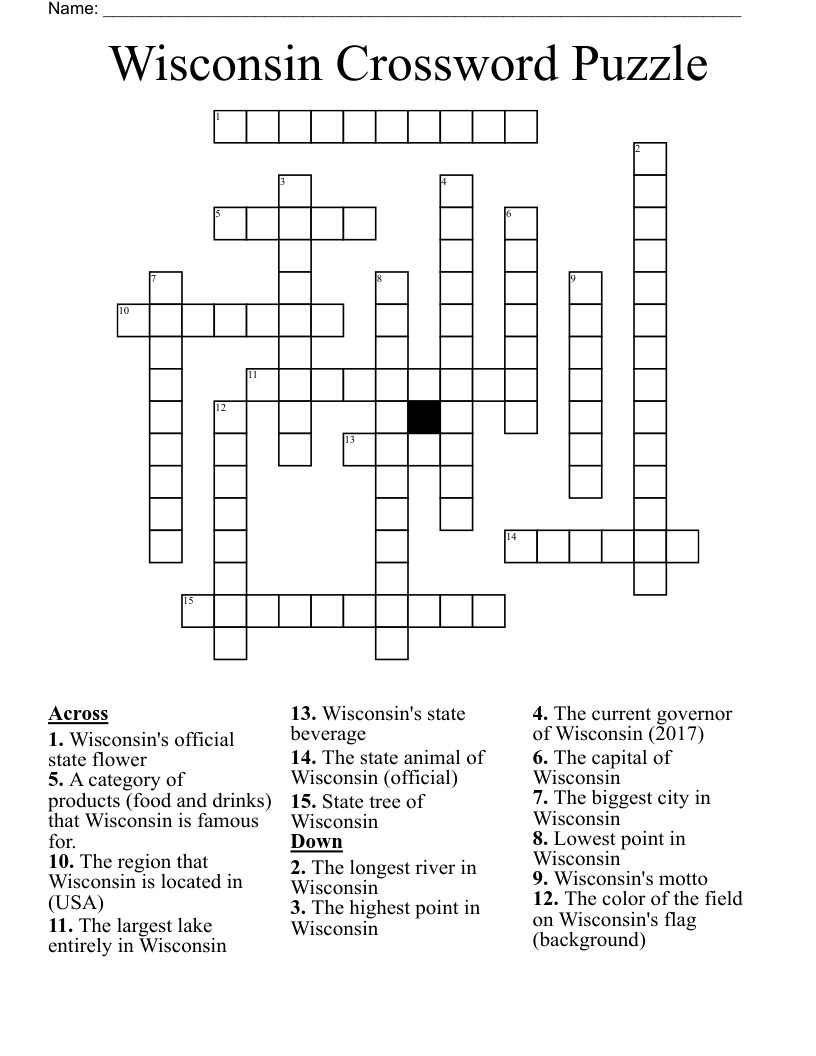 Wisconsin Crossword Puzzle WordMint Wisconsin Crossword Puzzle WordMint