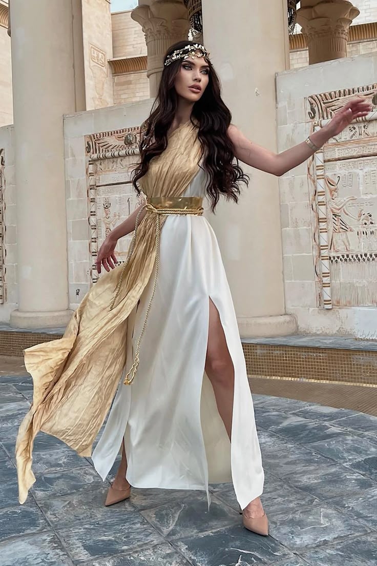 Women s Greek Goddess 4 Piece Costume Set Combo In Cream Size Large