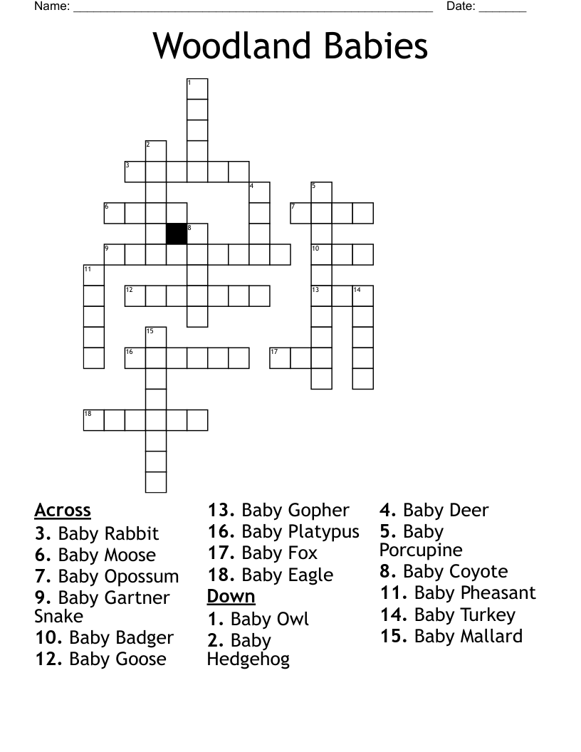 Woodland Babies Crossword WordMint