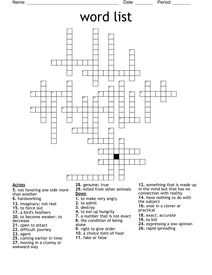 Word List Crossword WordMint Word List Crossword WordMint