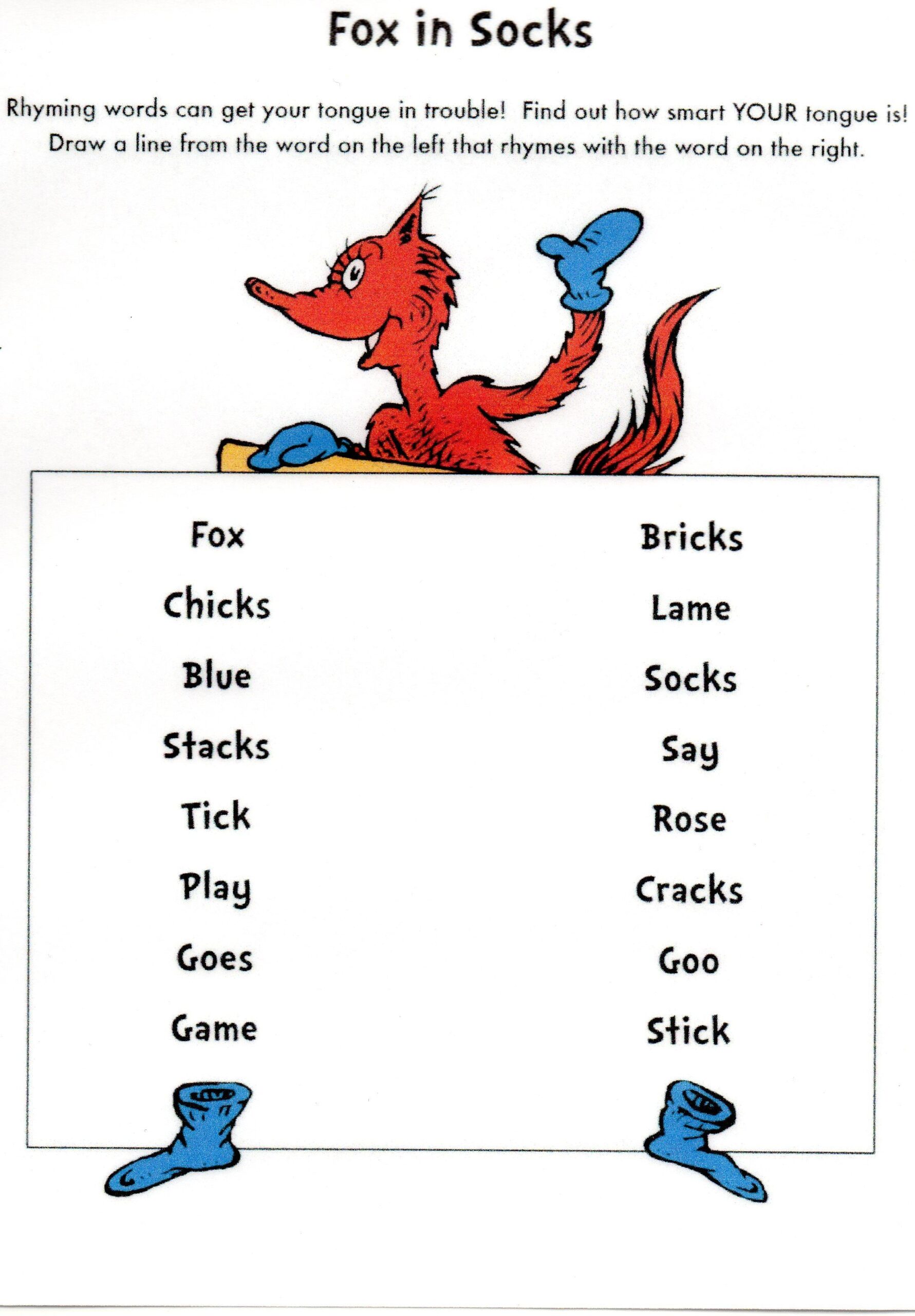 Words That Rhyme With Fox Printable