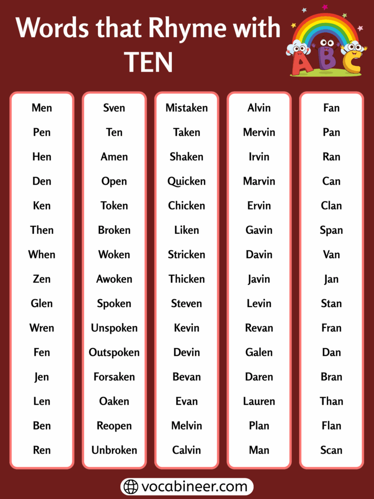 Words That Rhyme With Ten 500 Useful English Words