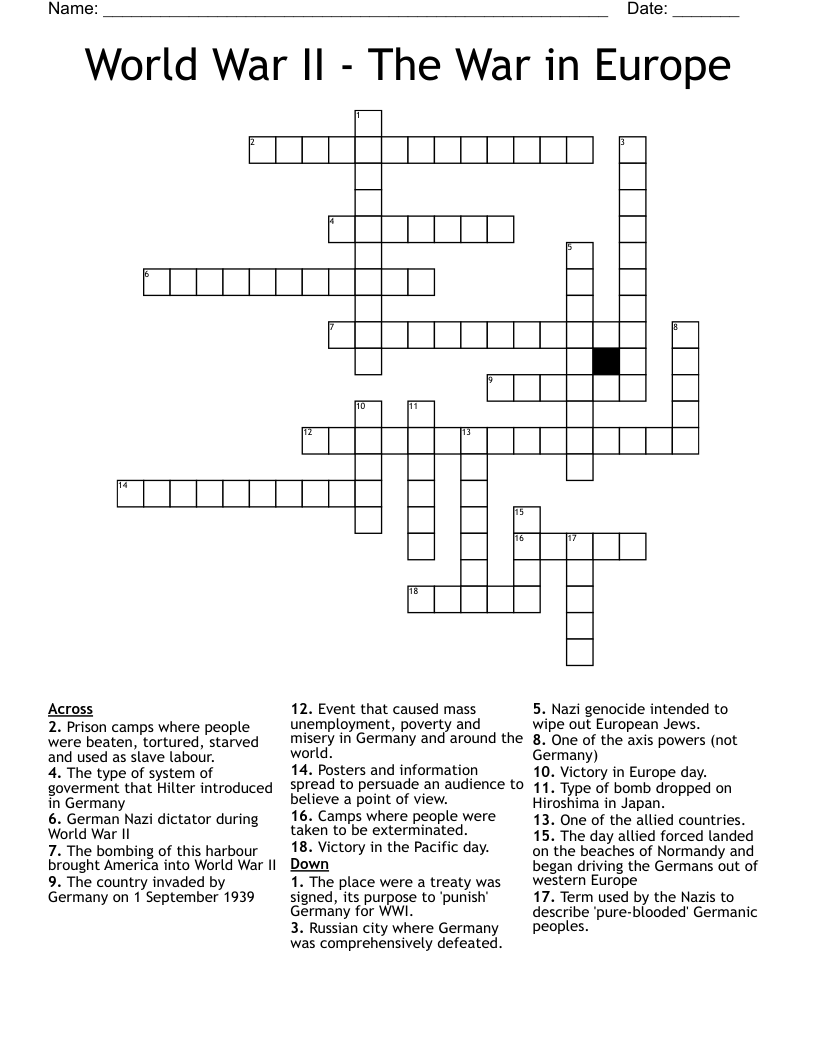 World War II The War In Europe Crossword WordMint World War II The War In Europe Crossword WordMint