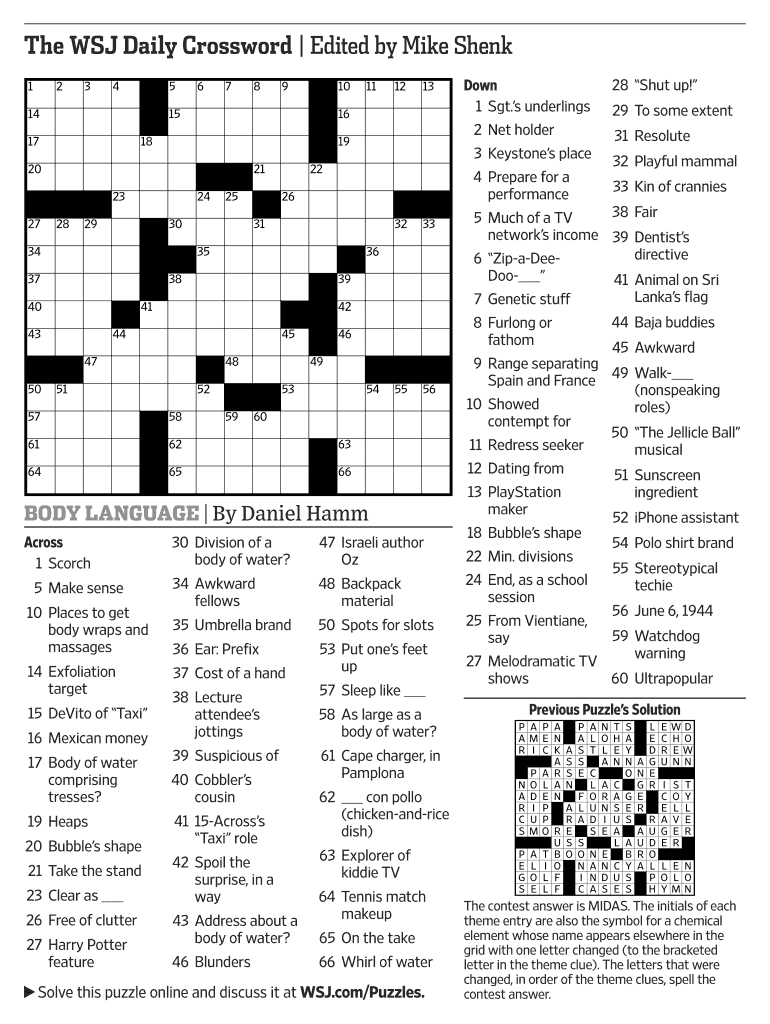 wsj saturday crossword puzzle