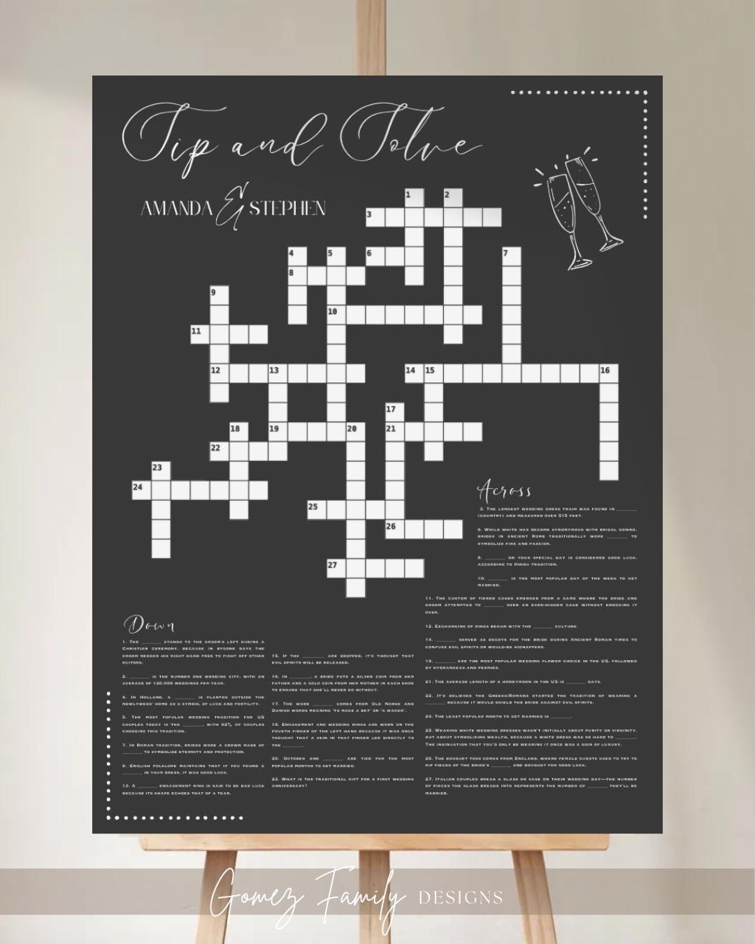XL Sip And Solve Wedding Crossword Puzzle Template Prefilled Answers Cocktail Hour Table Games Wedding Activities Reception Sign Bundle Etsy