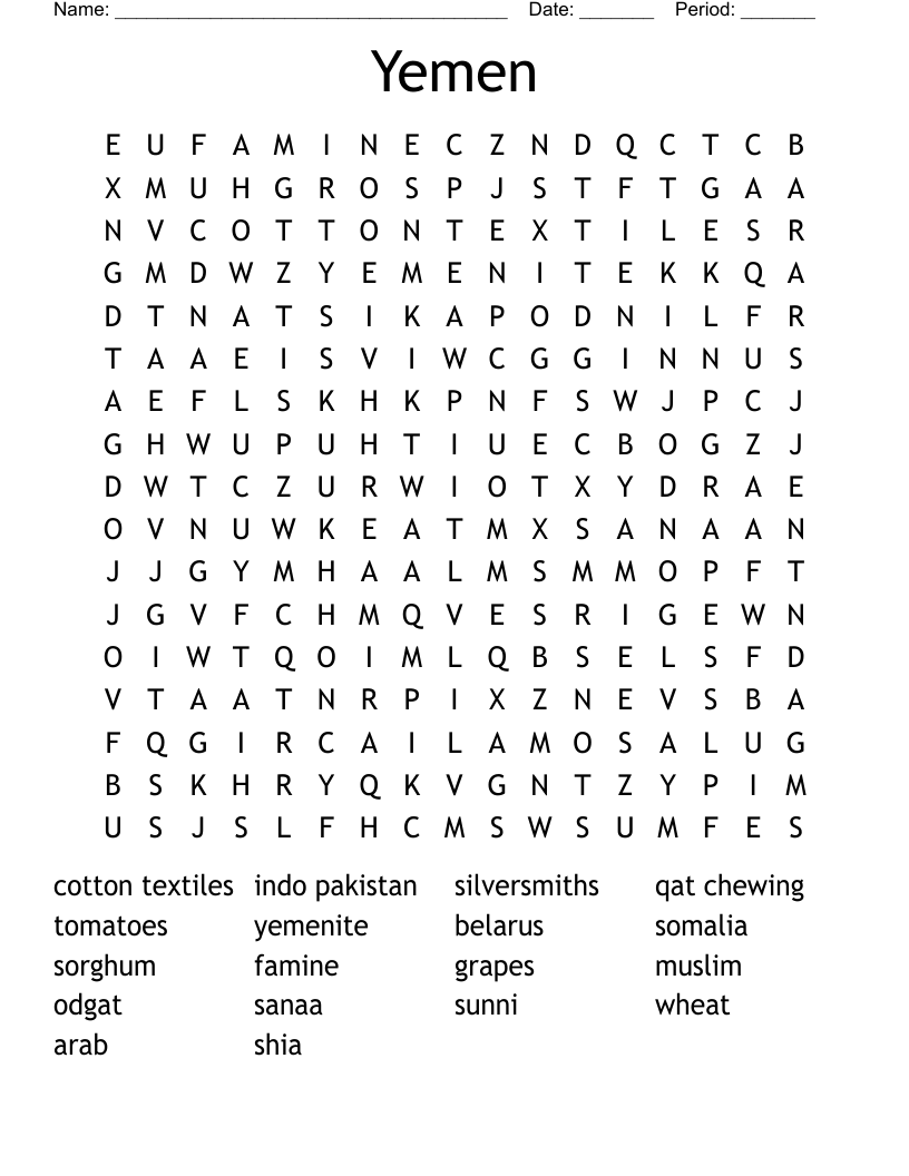 Yemen Word Search WordMint Yemen Word Search WordMint