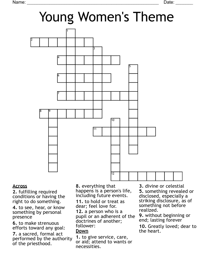Young Women s Theme Crossword WordMint
